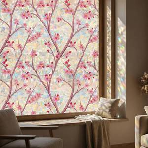 lot 4225 image: Countewol Stained Glass Privacy Window Film Static Cling Window Film Anti-Glare UV Protection Removable Decorative Window Clings for Home��Rainbow Sakura 78.7 L17.5 W