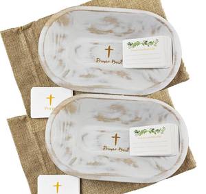lot 5491 image: Fight Club wood Prayer Dough Bowl, congregation gifts Christian Easter and Christmas Cross Religious Gifts,Farmhouse Decor Rustic with 24 Blessing Prayer Cards with Linen Bag (2set)