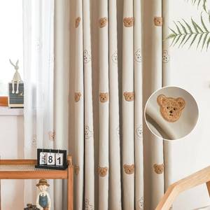 lot 5502 image: Cartoon Embroidery Bears Blackout Curtains for Bedoom Living Room Grommet