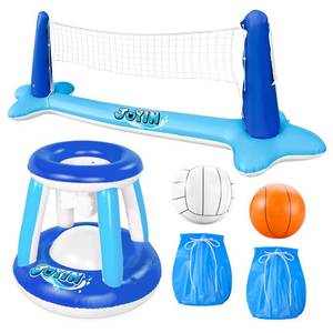 lot 5507 image: JOYIN Inflatable Volleyball Net & Basketball Hoops Pool Float Set Balls Included for KidsAdults, Summing Pool Game, Floating, Summer Floaties, Volleyball Court Basketball,L-Dark Blue