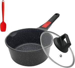 lot 5508 image: 2 Qt Nonstick Saucepan with Lid, Sauce Pot with Pour Spout, Black