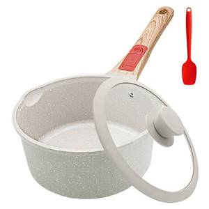 lot 5511 image: 2.5 Qt Nonstick Sauce Pan with Lid, Sauce Pot with Pour Spout, White