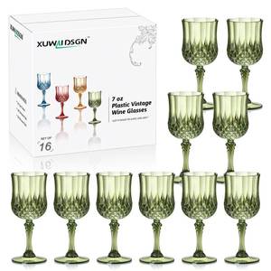 lot 5531 image: XUWAIDSGN 16 Pcs 7oz Plastic Vintage Wine Glasses Drinking Glasses Unbreakable Wedding Glassware Crystal Water Goblets Reusable Drinkware Vintage Champagne Flutes (16, Dark Green)