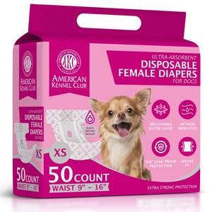 lot 5544 image: American Kennel Club Female Dog Wrap, Disposable Diapers with Wetness Indicator (XS (9��16 in), 50, Count)