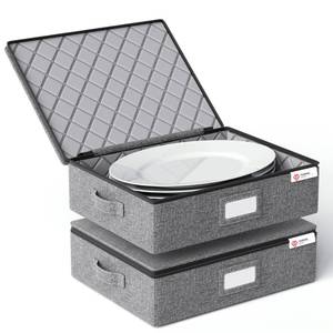 lot 5551 image: YearningHome China Storage Containers Hard Shell Box for Moving Dishes, Plate, Wine and Glasses, Dinnerware, Mugs, Saucers Quilted Organizer Dividers for Packing China Storage 2 Pack Platter Storage