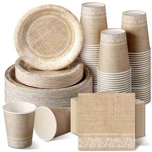 lot 5552 image: Dandat 250 Pcs White Lace Disposable Tableware Plates Cups Napkins Party