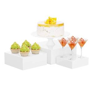 lot 5557 image: YFEEN 3 Pack Acrylic Cube Risers Acrylic Boxes for Food Buffet Risers Decorative Stands 6IN To 10IN with Hollow Bottoms 3 Sizes for Party Catering Dessert (White)