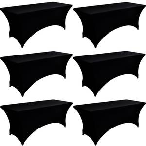 lot 5558 image: ZarzaaSik 6-Pack 8ft Black Spandex Table Covers for Rectangle Folding Tables - Washable Elastic Tablecloth - Ultimate Fitted Table Protector for Birthday Parties, Trade Shows, Banquet