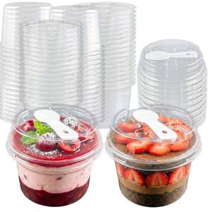 lot 5565 image: Nefocar 50 Pack 8 oz Plastic Dessert Cups with Lids and Spoons,