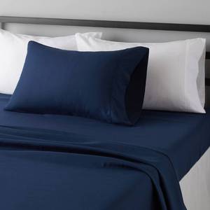 lot 5572 image: Amazon Basics Lightweight Super Soft Easy Care Wrinkle Free Microfiber 3 Piece Bed Sheet Set with 14-Inch Deep Pockets, Twin, Navy Blue, Solid, Kids, Men & Women Bedding