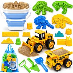 lot 5577 image: TOY Life 22-Pc Dinosaur Beach Sand Set, 2 Construction Cars, Ages 3-8