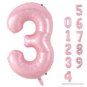 lot 6378 image: Pastel Pink Number 3 Balloon, 40 Inch Giant Pearl Light Pink Helium Foil Number 0-9 for Girls, Self Inflating 3rd Birthday Balloon for Women Anniversary Baby Shower Princess Party Decorations Supplies