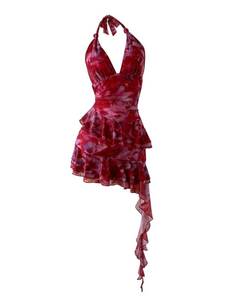 lot 6385 image: Verdusa Womens Y2k Halter Mini Dress Sexy Asymmetrical Concert Dresses Red size m