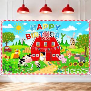 lot 6389 image: Mocsicka Farm Birthday Party Decorations Banner 6x3.6ft