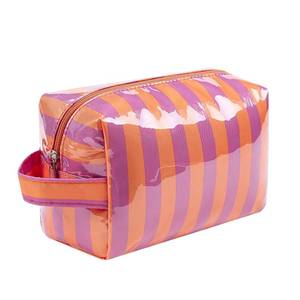 lot 6395 image: Lestikave PVC Striped Clear Coated Waterproof Makeup Bag(03Orange)