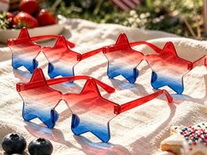 lot 6400 image: Star Glasses 3 PCS for Women Men, USA Red White Blue Rimless Star Shaped SunGlasses Accessories-One Size Fits All, Patriotic 4th of July Party Outfit for Beach Pool Birthday Party Favors Gifts
