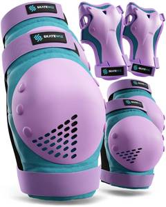 lot 6402 image: SKATEWIZ Kids Knee Pads and Elbow Pads Set - Wrist Guards for Skateboarding - Smash - Size S Blue Purple - Skating Protective Gear, Roller Skates, Skateboard - Ice Skating Kids