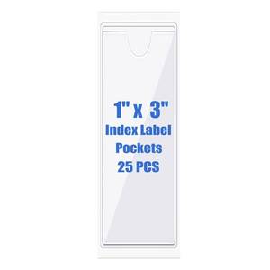 lot 6427 image: Origin-Joy 25 PCS Self-Adhesive Index Label Pockets, Clear Plastic Peel & Stick Card Holders with Top Open for Loading (3 x 4.5 inch)