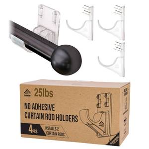 lot 6438 image: No Adhesive Heavy Duty Curtain Rod Holders with Wide Hook, 5X Stronger Than Adhesive Curtain Rod Hooks,Tension Curtain Rod Bracket for Wall with Pin Guide, Curtain Wall Mount (4 Pack, for 1.25 Rods)