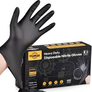 lot 6442 image: TitanFlex Heavy Duty Black Nitrile Gloves, 6-mil, Fully Textured, Medium 100-ct Box, Mechanic Disposable Gloves, Work Gloves, Latex Free, Powder Free, Rubber Gloves for Food Prep