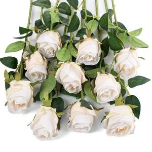 lot 6450 image: Flojery 10pcs Artificial Rose Flowers Long Stem Fake Silk Roses for DIY Wedding Bouquet Table Centerpiece Home Decor (White)
