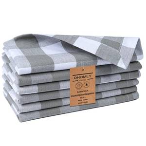 lot 6462 image: Ohomly Living Dinner Napkins Cotton 18x18 inch Set of 6 - Soft Durable Washable - Ideal for Farmhouse Parties Wedding Holidays Christmas - Perfect Everyday Use Gingham Check Table Cloth Napkins Grey