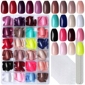 lot 6484 image: 576pc Coffin Press on Nails Short Fake Nails Kit Glue on Nails Press ons