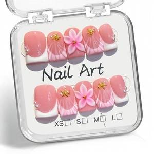 lot 6491 image: MOGOXION 10 Pcs Handmade Press on Nails Short Square PInk M Size French Tip