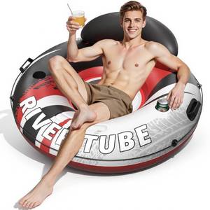 lot 7914 image: JOSEN River Floats for Adults Heavy Duty 350lb, XL River Tubes for Floating - 53 Large Pool Floats Adult with 2 Cup Holders, Inflatable Floating Tube, River Run Tube Lake Water Tubes, Red