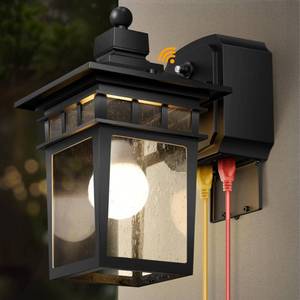 lot 7917 image: APOTO Porch Lights with GFCI Outlet, Dusk to Dawn Outdoor Wall Sconce Black