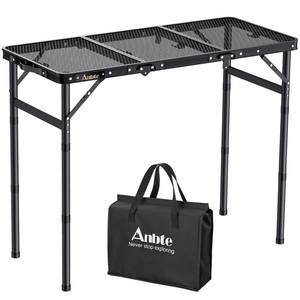 lot 7922 image: Anbte Folding Grill Table, 3ft Tri-Fold Aluminum Folding Table Adjustable Height Max 27.5 Grill Table with Mesh Desktop, Lightweight, Portable Handle for Outdoor Cooking BBQ Picnic (Black)