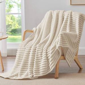 lot 7923 image: BEDELITE Ribbed Beige Throw Blanket for Couch, 50x60