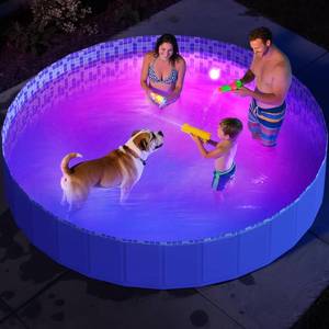 lot 7926 image: Pawtners Foldable Kiddie Dog Pool with RGB LED Light 87 for Backyard