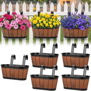 lot 7954 image: Ferrochef 5 Pcs 10.5 Wine Barrel Planter Metal Fence Hanging Flower Pots