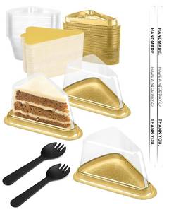 lot 7958 image: Wuqoioo Cake Slice Container, 100 Pack Individual Cake Slice Containers Disposable Cheesecake Containers With Lids For Cake, Tiramisu, Mousse, Dessert (Gold)