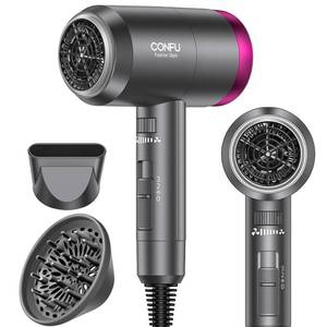 lot 7968 image: CONFU Ionic Blow Dryer 1600W, Portable Lightweight Fast Drying Negative Ion Hairdryer Blowdryer, 3 Heat Settings & Infinity Speed, with Diffuser and Concentrator Nozzle for Home & Travel