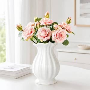 lot 7973 image: White Ceramic Vase, 7.8 Inch Farmhouse Flower Vase for Home Decor