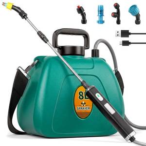 lot 7975 image: Battery Powered Garden Sprayer 2 Gallon, 7.4V High Pressure Rechargeable Weed Sprayer with 3 Pressure Mode, 5 Spray Nozzles, Telescopic Wand, Battery Indicator, Adjustable Strap for Lawn Garden, Green