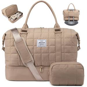lot 8025 image: LOVEVOOK Travel Duffel Bag - Versatile Weekender Bag for Women, Puffer Carry On & Overnight Bag for Short Trips, Coffee Brown