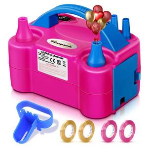lot 8460 image: FLSEPAMB Balloon Pump, Electric Balloon Pump,Portable Dual Nozzles Electric Balloon Air Pump 110V 600W, Electric Balloon Inflator with Tying Tool, Colored Ribbons for Party Decoration