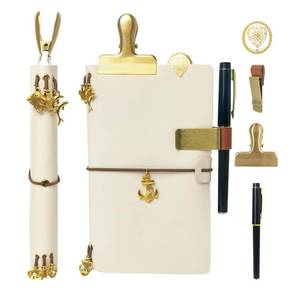 lot 8464 image: Handmade Travel Notebook Passport Holder �� Vegan Leather Refillable Traveler��s Journal with Passport Pocket, Card Slots, Lined Inserts, Pen, Metal Clip & Velvet Bag  Pocket Travel Diary & Planner (Sailor Ivory Beige)