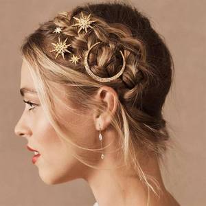 lot 8474 image: BARTOSI Moon Star Hair Clips Gold Stars Hair pins Crystal Celestial Hair Accessories for Women and Girls (Pack of 3)