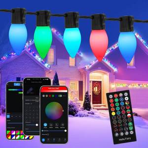 lot 9125 image: NAWEISIX C9 Christmas Lights Outdoor, 66FT 100 LED RGB Color Smooth Changing Bulbs,App Bluetooth Music Sync, DIY Scenes & Timers, IP44 Waterproof Roofline Eaves Porch Fence Decorations