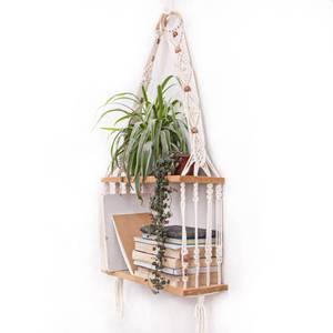 lot 9130 image: TENEWEE Boho Wall Hanging Shelves Macrame Floating Plant Photos Wood Shelf for Bedroom Living Room Apartment Decor