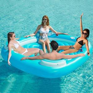 lot 9147 image: Jasonwell Floating Island Pool Float - Giant Inflatable Multi Person Pool Party Floats Swimming Pool Lounger Raft with Cup Holders Lake Floaties Beach Relaxation Water Float for Adults (Blue, XL)