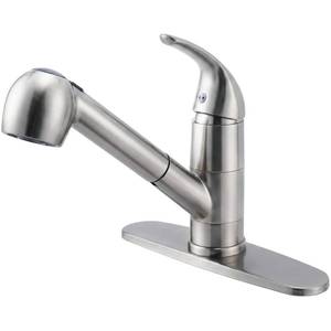 lot 9151 image: Comllen Kitchen Faucet with Pull Out Sprayer, Brushed Nickel Stainless Steel Single Handle Small Kitchen Sink Faucet, Single Hole Low Profile Kitchen Faucets with Sprayer, Deck Plate