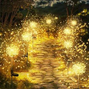 lot 9154 image: GIGALUMI 8 Pack Solar Firework Lights Outdoor, Garden Decor, Warm White
