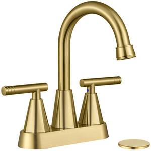 lot 9159 image: Cobbe Brushed Gold Bathroom Faucets, Centerset Bathroom Sink Faucet 4 Inch