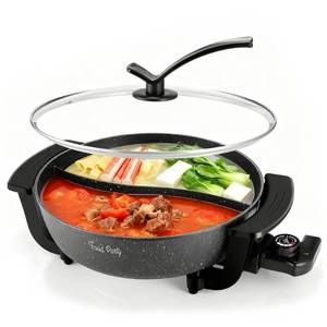 lot 9162 image: Food Party Electric Hot Pot 6L with Divider Hotpot Pot Electric Shabu Shabu Pot 110V 1200W PFOA FREE Non-Stick Chinese Hot Pot 5-Level Temperature Control