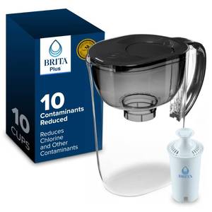 lot 9165 image: Brita Small 10 Cup Water Filter Pitcher, 1 BritaPlus Filter, Metro, Black